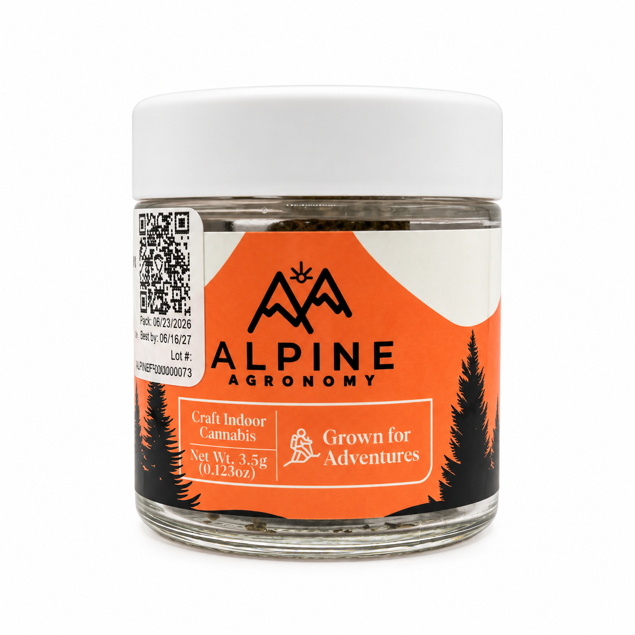 Alpine Agronomy 3.5g flower jar on a clean white background for the Boov strain of the week, 30% off.