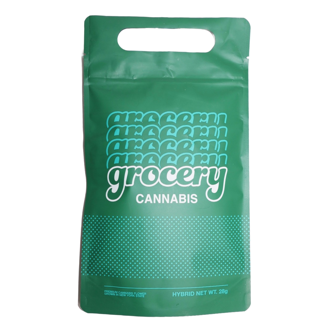 Grocery Cannabis 28 gram flower bag for the 30% off Grocery ounces deal.