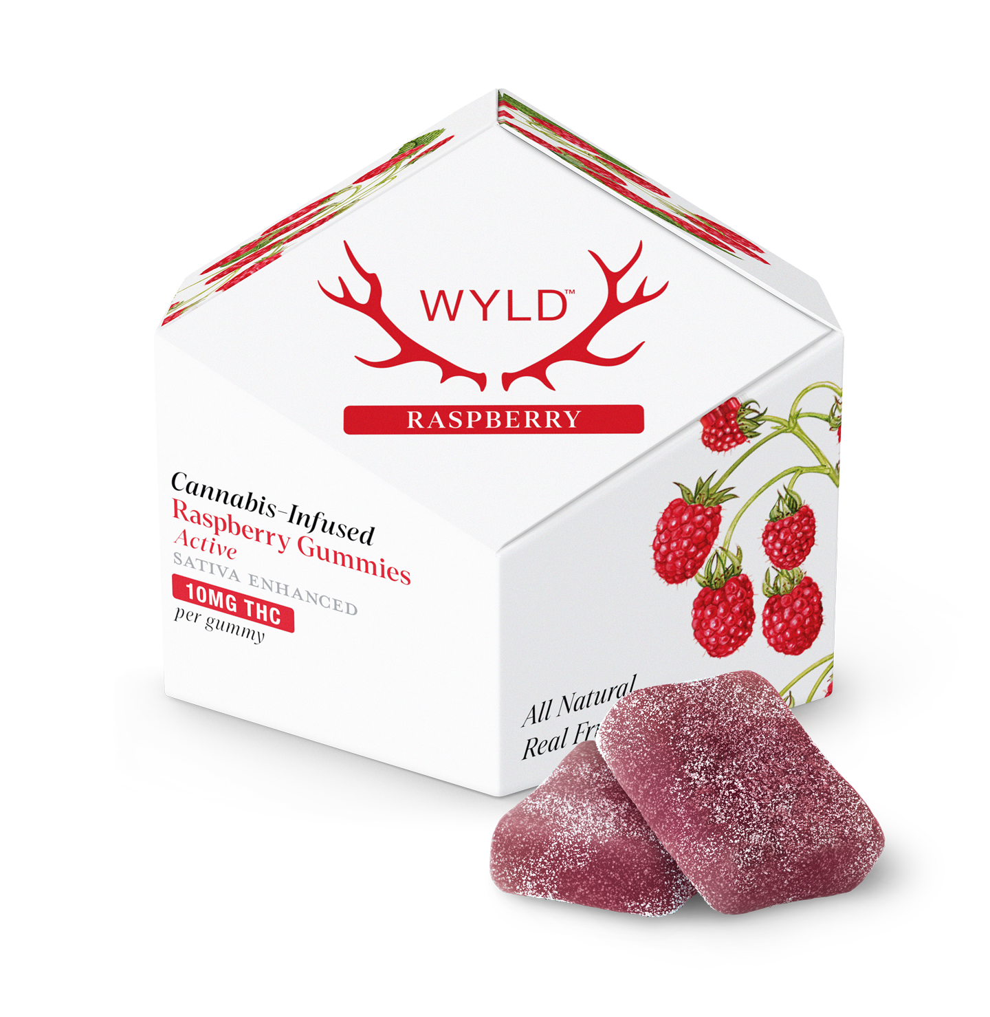 Wyld raspberry gummies product box and gummies.