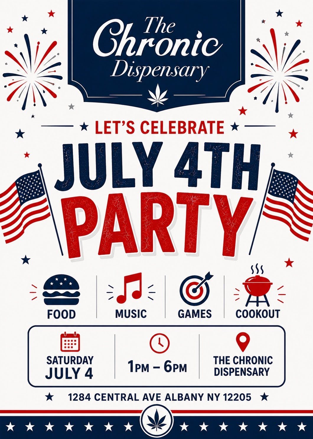 July 4th party cookout flyer.